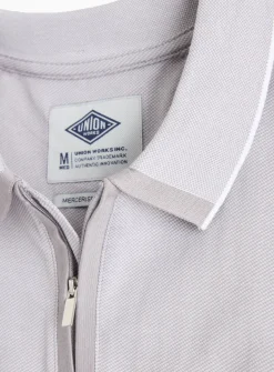 UNION WORKS Grey Tipped Zip Neck Polo Shirt XXL