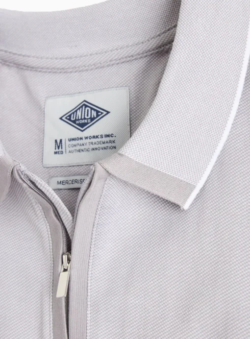 UNION WORKS Grey Tipped Zip Neck Polo Shirt XXL