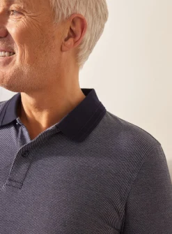 UNION WORKS Navy Jacquard Textured Polo Shirt S