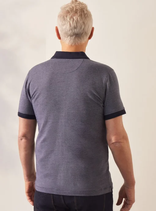 UNION WORKS Navy Jacquard Textured Polo Shirt S
