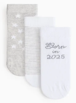 Unisex Born In 2025 Socks 3 Pack 1-6 months