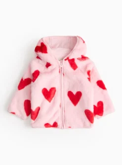 Valentine Pink Heart Fluffy Hooded Jacket 3-6 months