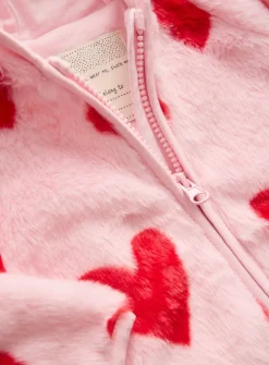 Valentine Pink Heart Fluffy Hooded Jacket 3-6 months
