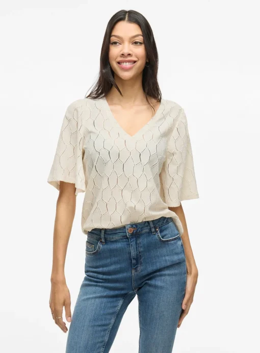 VILA V-Neck 2/4 Top Grey XS