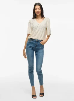 VILA V-Neck 2/4 Top Grey XS