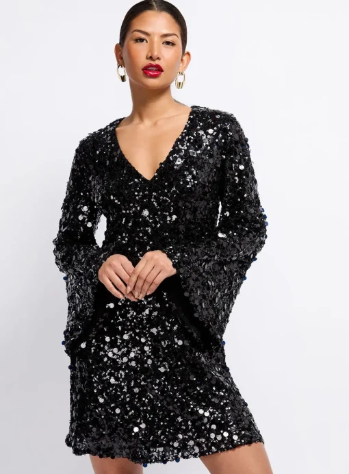 VOGUE WILLIAMS Black Sequin Mini Dress 10