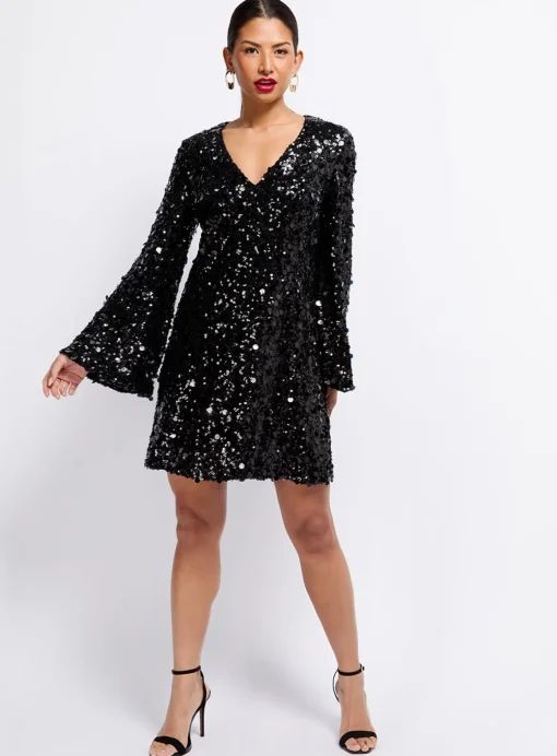 VOGUE WILLIAMS Black Sequin Mini Dress 10