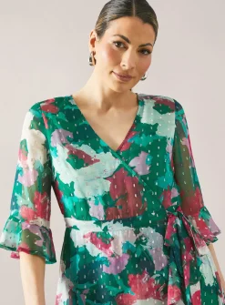 WALLIS Floral Glitter Spot Ruffle Midi Dress 12