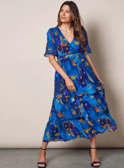 WALLIS Floral Print Ruffle Midi Dress 18