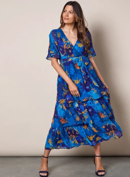 WALLIS Floral Print Ruffle Midi Dress 18