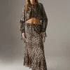 WAREHOUSE Animal Shadow Stripe Drawstring Waist Tier Maxi Skirt 10