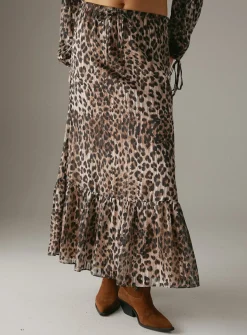 WAREHOUSE Animal Shadow Stripe Drawstring Waist Tier Maxi Skirt 10