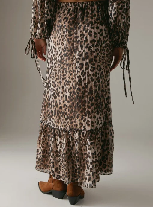WAREHOUSE Animal Shadow Stripe Drawstring Waist Tier Maxi Skirt 10