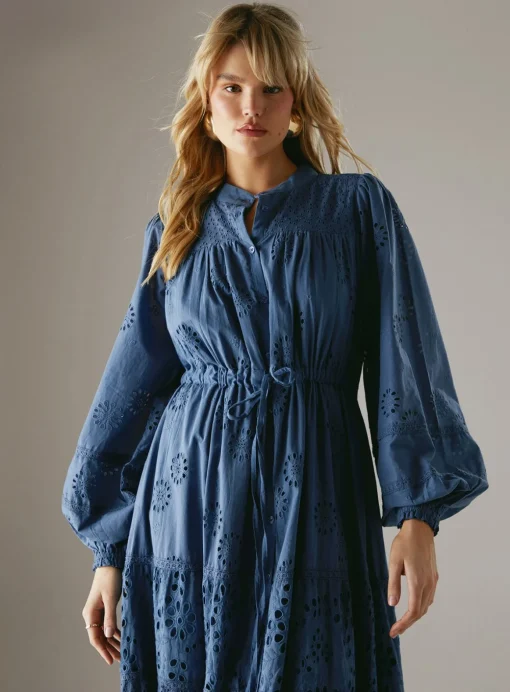 WAREHOUSE Broderie Drawstring Waist Midi Dress 14