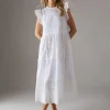 WAREHOUSE Broderie Mix Tiered Midi Dress 10