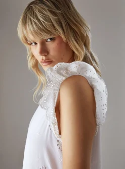 WAREHOUSE Broderie Mix Tiered Midi Dress 10