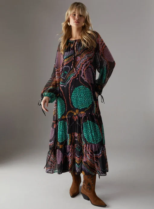 WAREHOUSE Chiffon Drawstring Detail Midaxi Smock Dress 14