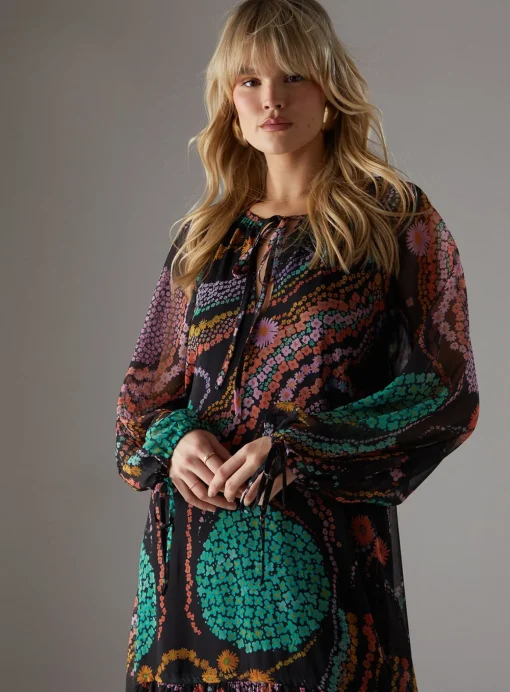 WAREHOUSE Chiffon Drawstring Detail Midaxi Smock Dress 14