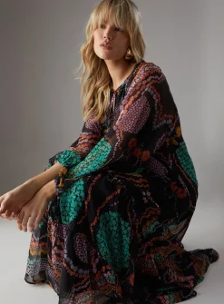 WAREHOUSE Chiffon Drawstring Detail Midaxi Smock Dress 14