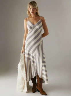WAREHOUSE Cutabout Stripe Strappy Midi Slip Dress 16