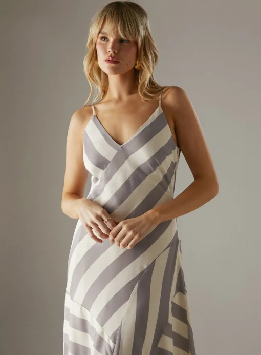 WAREHOUSE Cutabout Stripe Strappy Midi Slip Dress 16