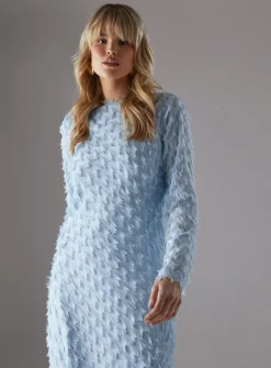 WAREHOUSE Fluffy Slash Neck Column Midi Dress 16