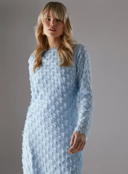 WAREHOUSE Fluffy Slash Neck Column Midi Dress 16
