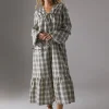WAREHOUSE Gathered Channel Detail Check Midi Smock Dress 6