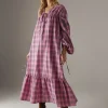 WAREHOUSE Gathered Channel Detail Check Midi Smock Dress 8
