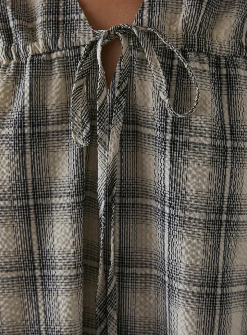 WAREHOUSE Gathered Channel Detail Check Midi Smock Dress 6