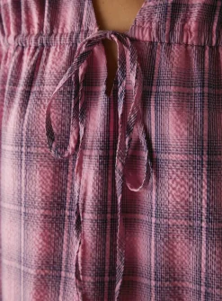 WAREHOUSE Gathered Channel Detail Check Midi Smock Dress 8