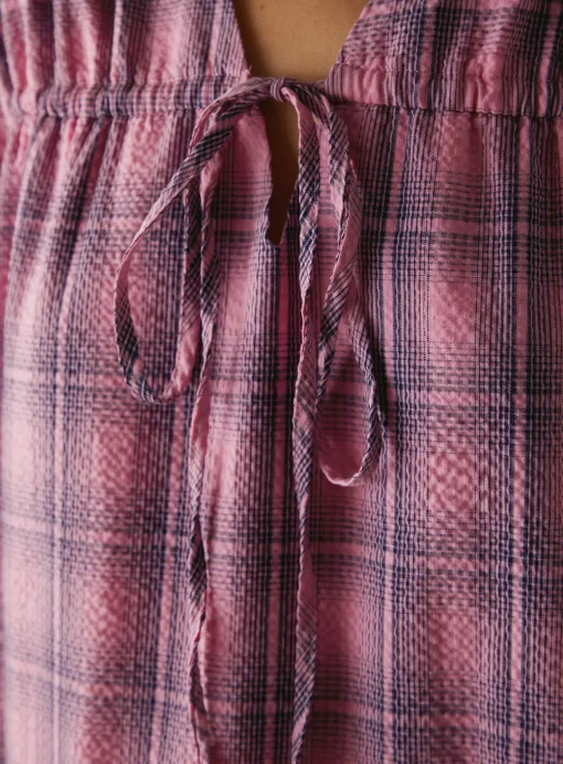 WAREHOUSE Gathered Channel Detail Check Midi Smock Dress 8