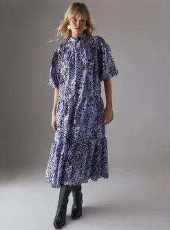 WAREHOUSE Organza High Neck Tier Midi Smock Dress 8