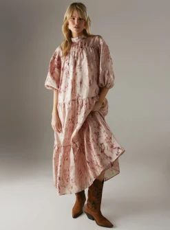 WAREHOUSE Organza High Neck Tier Midi Smock Dress 12