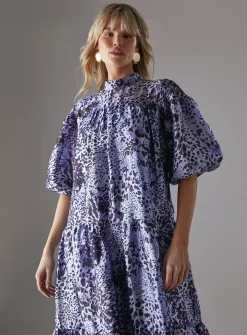 WAREHOUSE Organza High Neck Tier Midi Smock Dress 8