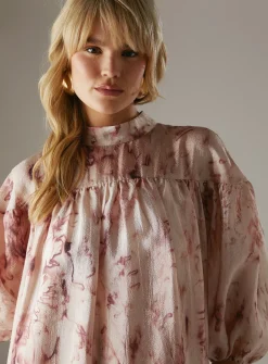 WAREHOUSE Organza High Neck Tier Midi Smock Dress 12