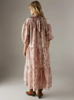 WAREHOUSE Organza High Neck Tier Midi Smock Dress 12