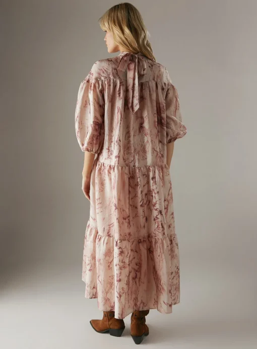 WAREHOUSE Organza High Neck Tier Midi Smock Dress 12