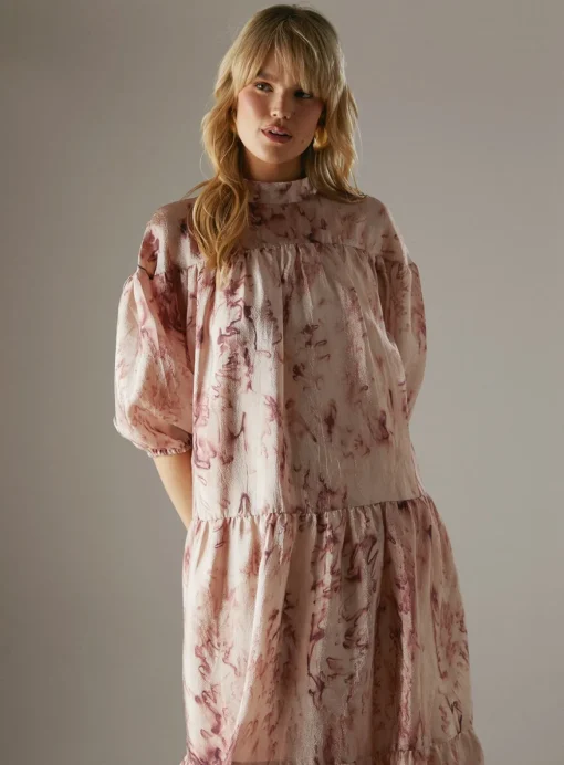 WAREHOUSE Organza High Neck Tier Midi Smock Dress 12
