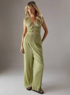 WAREHOUSE Plisse High Waisted Wide Leg Trouser 10