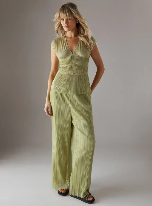 WAREHOUSE Plisse High Waisted Wide Leg Trouser 10