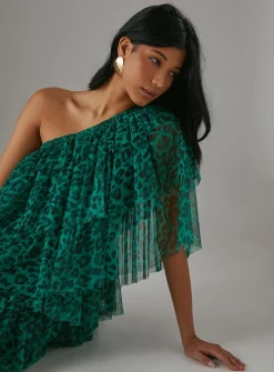 WAREHOUSE Tulle Asymmetric Tier One Shoulder Midi Dress 14