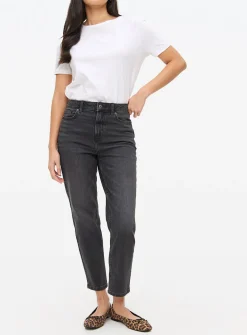 Washed Black Denim Relaxed Straight Jeans 10S