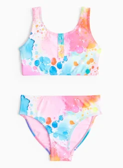 Watercolour Splash Print 2 Piece Bikini Set 5 years