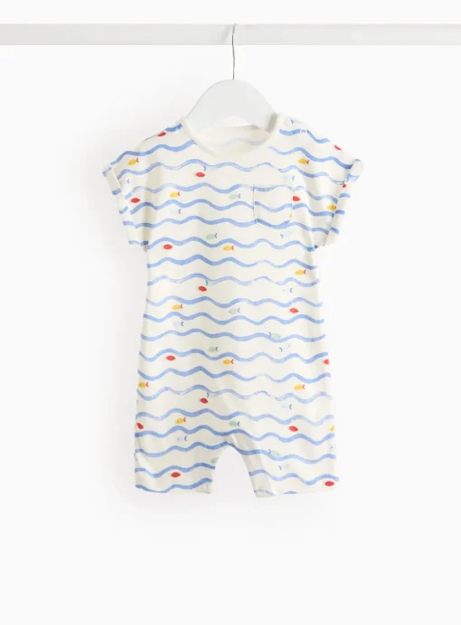 Wave Printed Jersey Romper Up to 3 mths