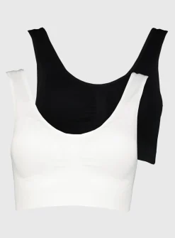 White & Black Seamless Stretch Crop Tops 2 Pack M