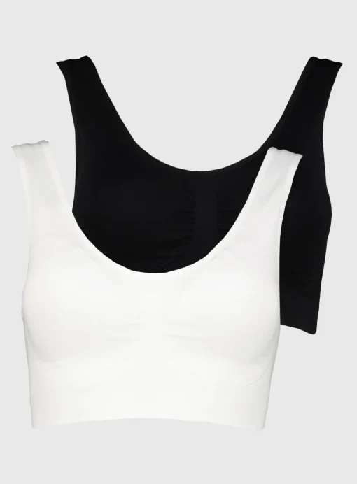 White & Black Seamless Stretch Crop Tops 2 Pack M
