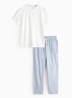 White & Blue Stripe Pyjama Set XL