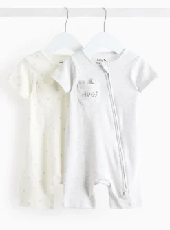 White & Grey Short Sleeve Romper 2 Pack 12-18 months