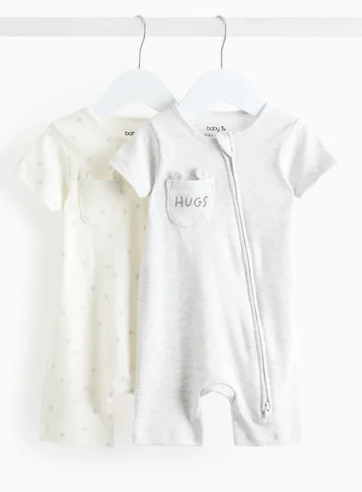 White & Grey Short Sleeve Romper 2 Pack 12-18 months